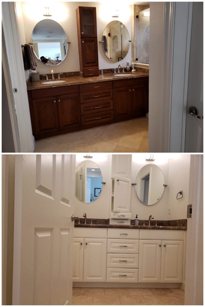 Bathroom Cabinet Painting Before and After - All Climate Painting and Remodeling