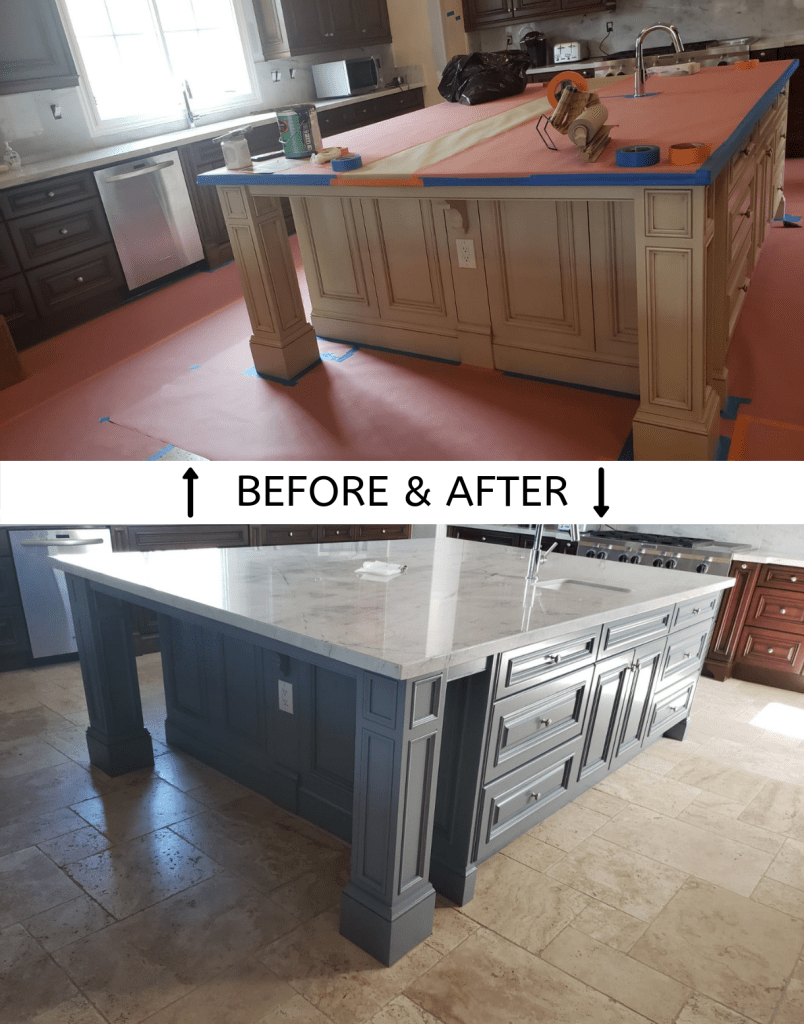 Before and After of Cabinet Painting - All Climate Painting and Remodeling