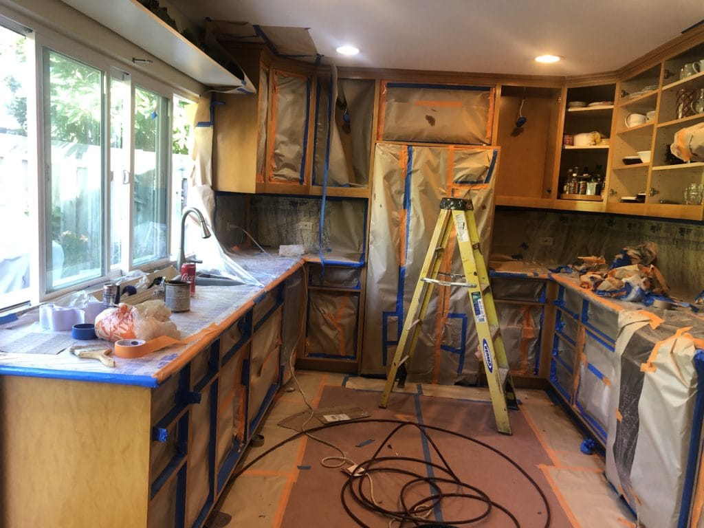 Refinishing Cabinets In Progress - All Climate Painting and Remodeling