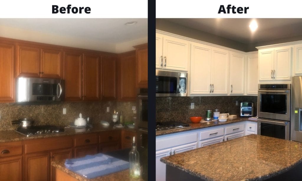 Before and After Cabinet Refinishing - All Climate Painting and Remodeling